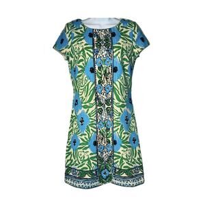 Lilly Pulitzer Dress S Sheath Short Sleeve Green Blue Sea Oat 81654 Resort